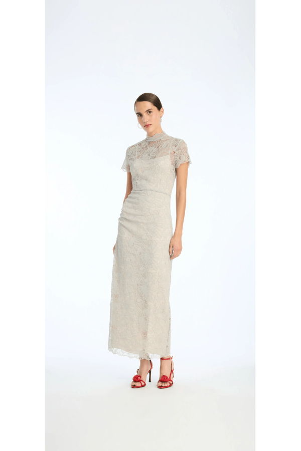 ROTATE Birger Christensen Lace Long Midi Dress - Alloy (Light Gray)