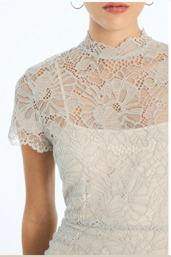 ROTATE Birger Christensen Lace Long Midi Dress - Alloy (Light Gray)