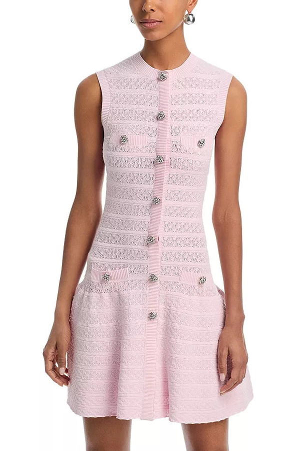 Self-Portrait Pointelle Diamante Knit Mini Dress