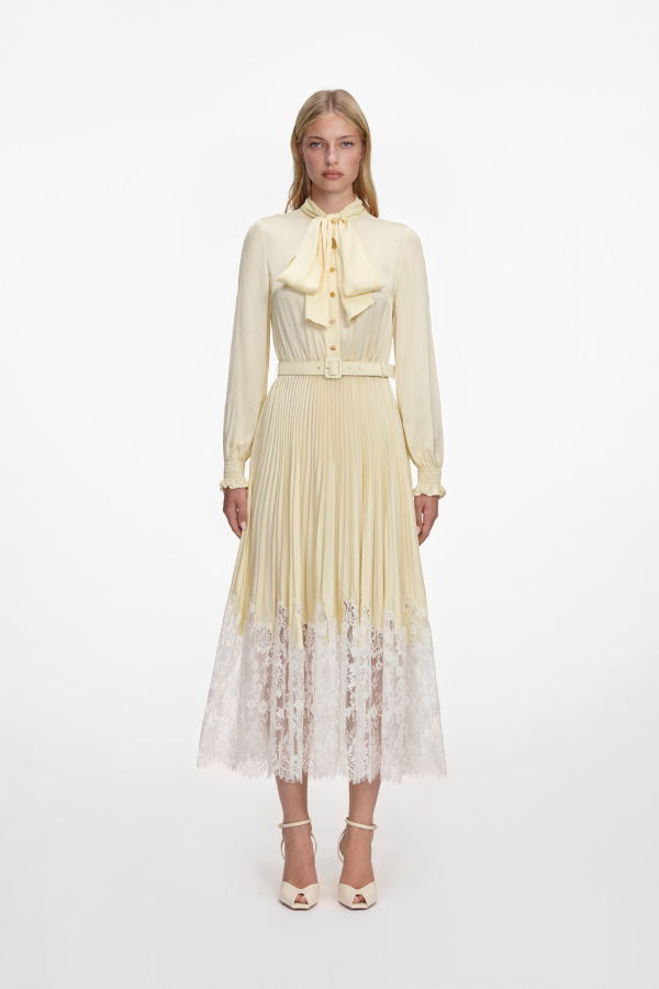Self-Portrait Satin Lace Midi Dress - Yellow