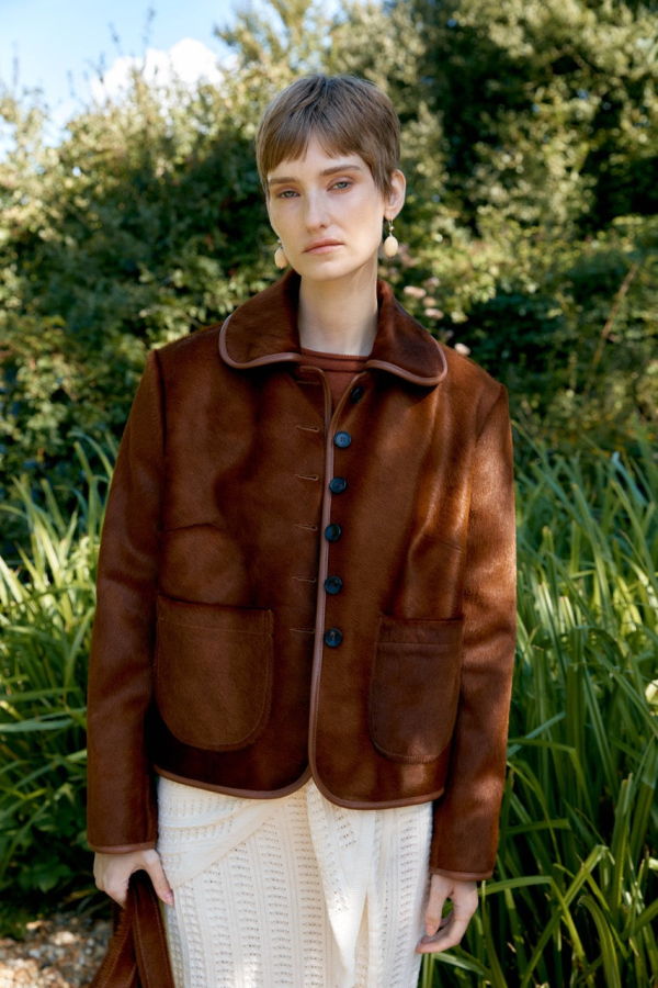 CAWLEY STUDIO Ada Hair On Hide Leather Jacket - Chestnut