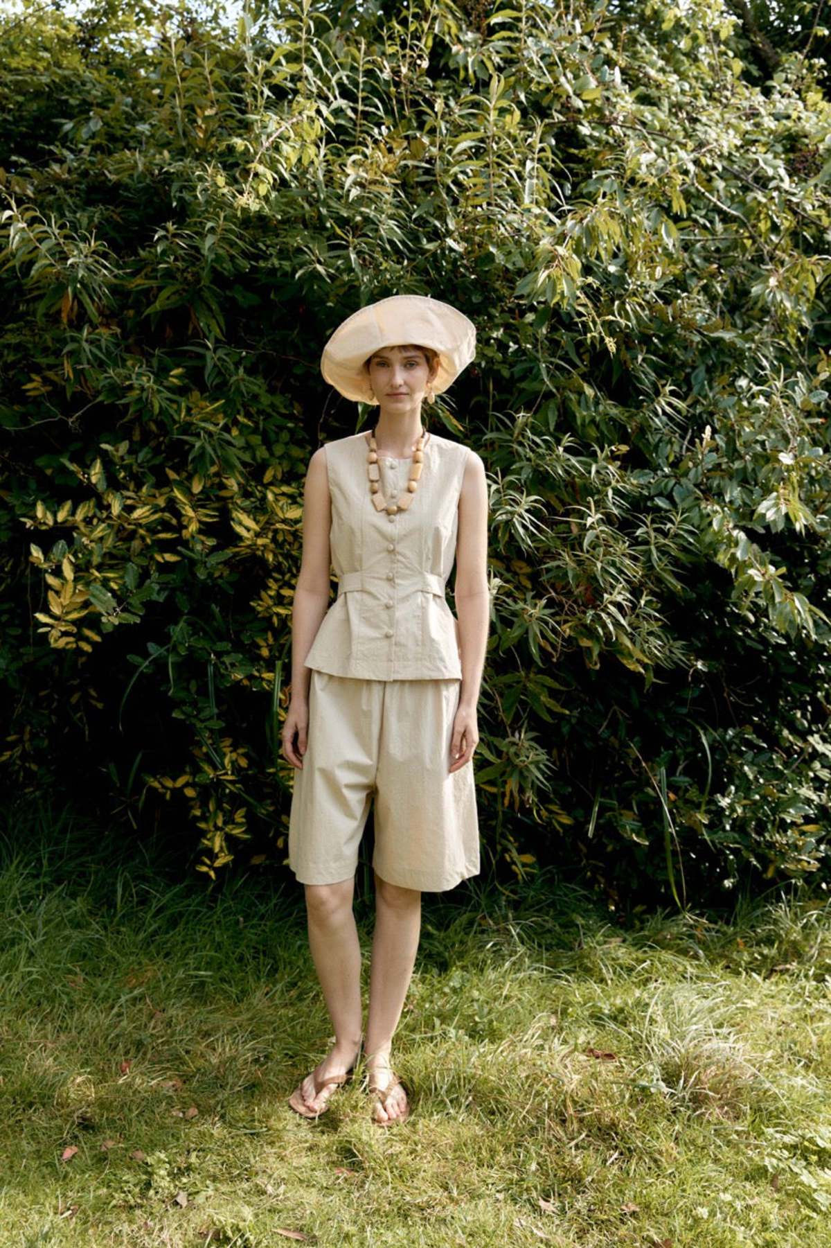 CAWLEY STUDIO Japanese Typewriter Cotton Flo Waistcoat - Oat - Image 1 of 6