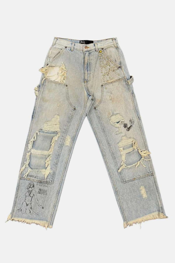 PALY HOLLYWOOD Blue Busted Double Knee Jeans - Denim