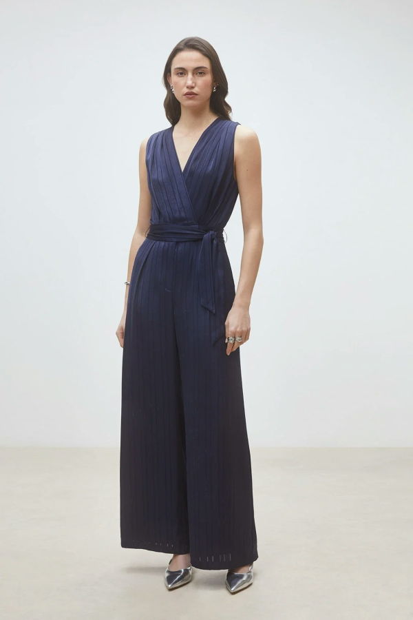 Suncoo Telma Satin Jumpsuit - Deep Blue
