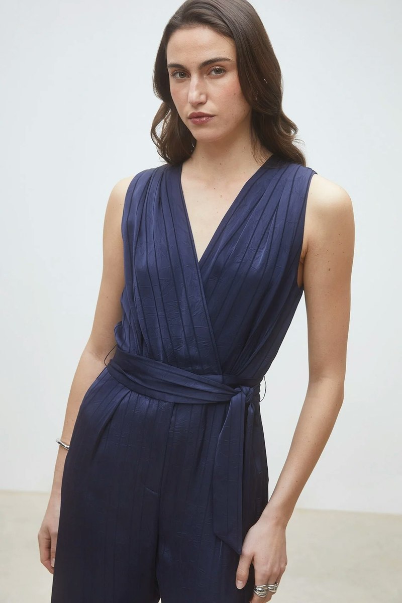 Suncoo Telma Satin Jumpsuit - Deep Blue