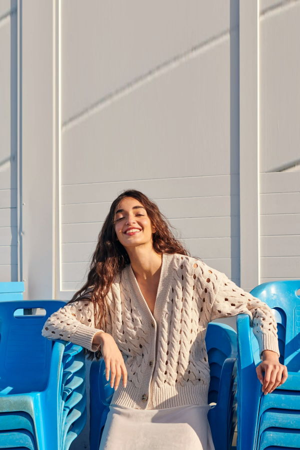 Gigi Knitwear Open Cable Cardigan Sweater - Natural