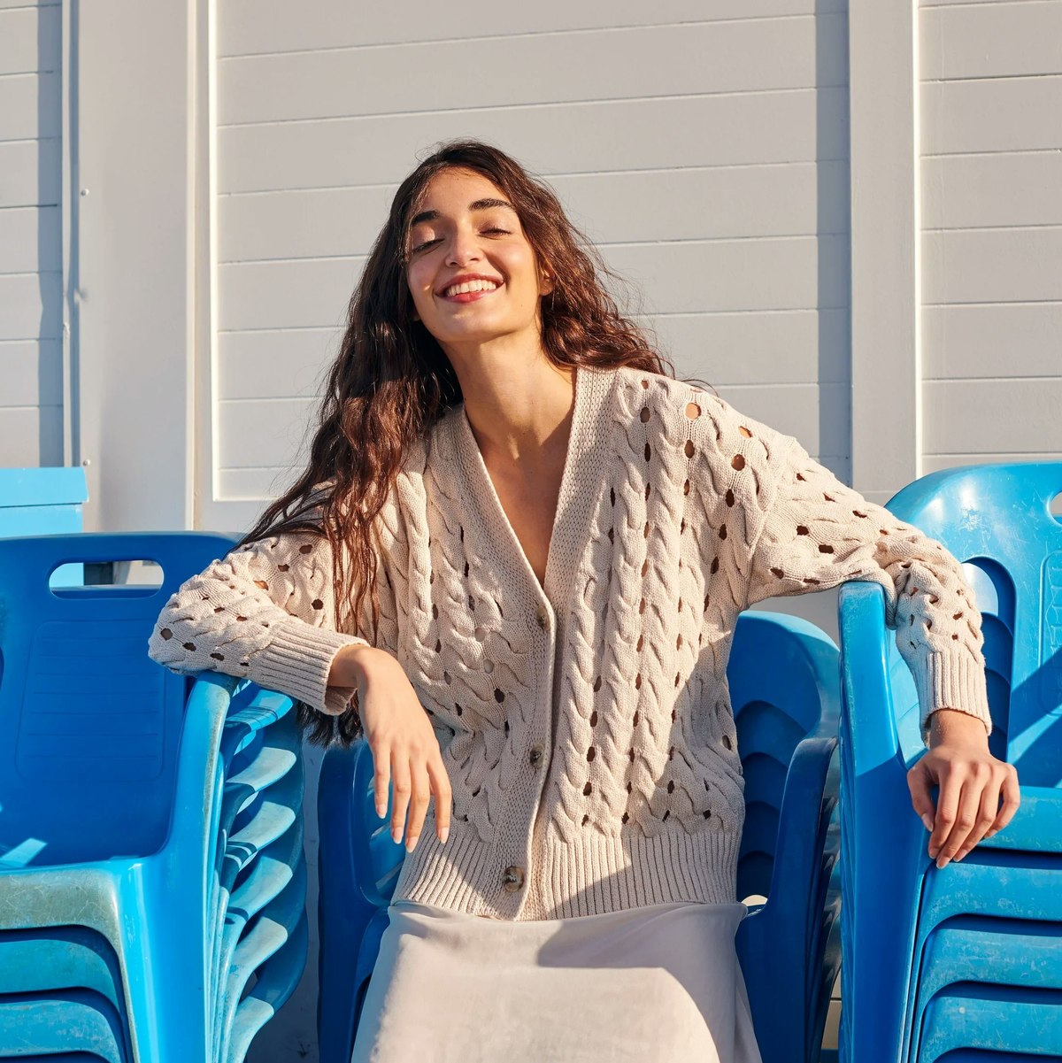 Gigi Knitwear Open Cable Cardigan Sweater - Natural - Image 2 of 5