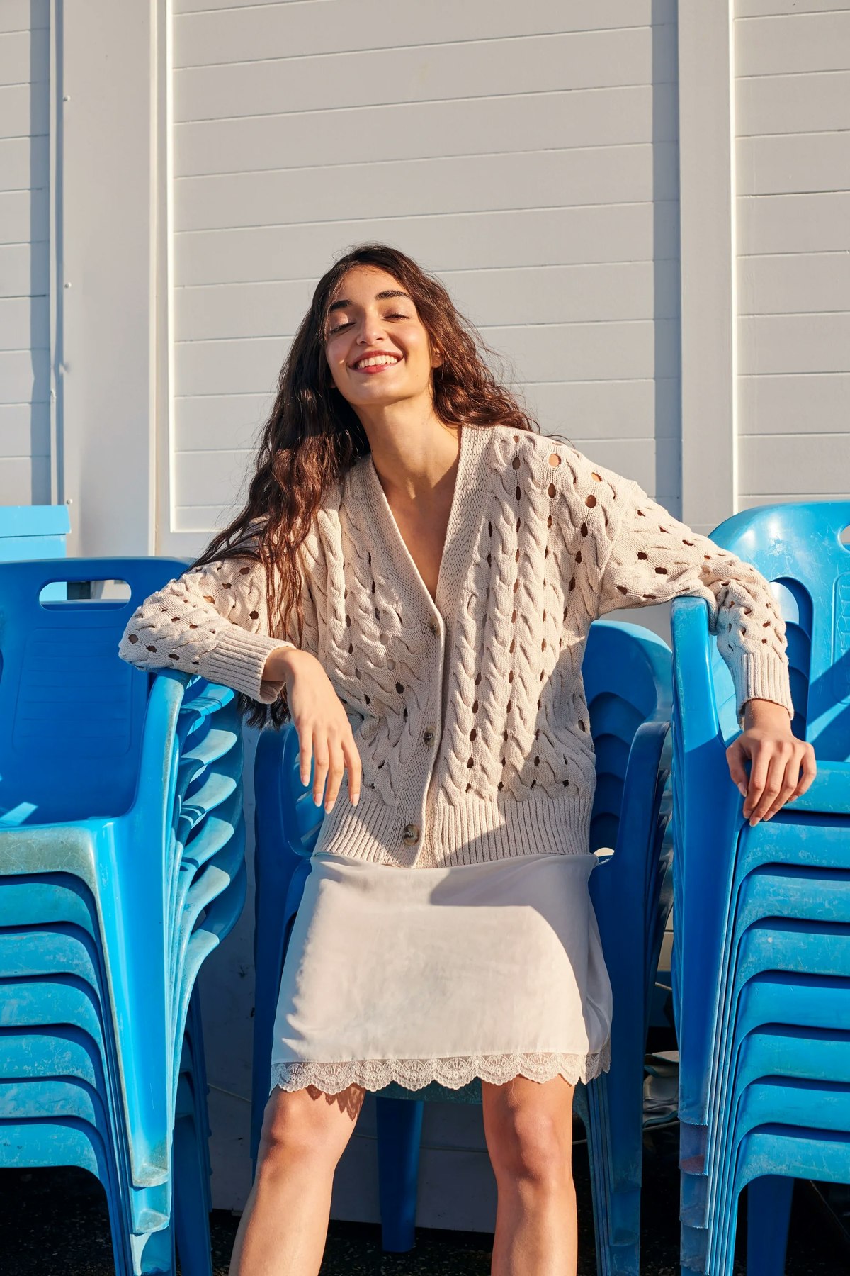Gigi Knitwear Open Cable Cardigan Sweater - Natural - Image 3 of 5