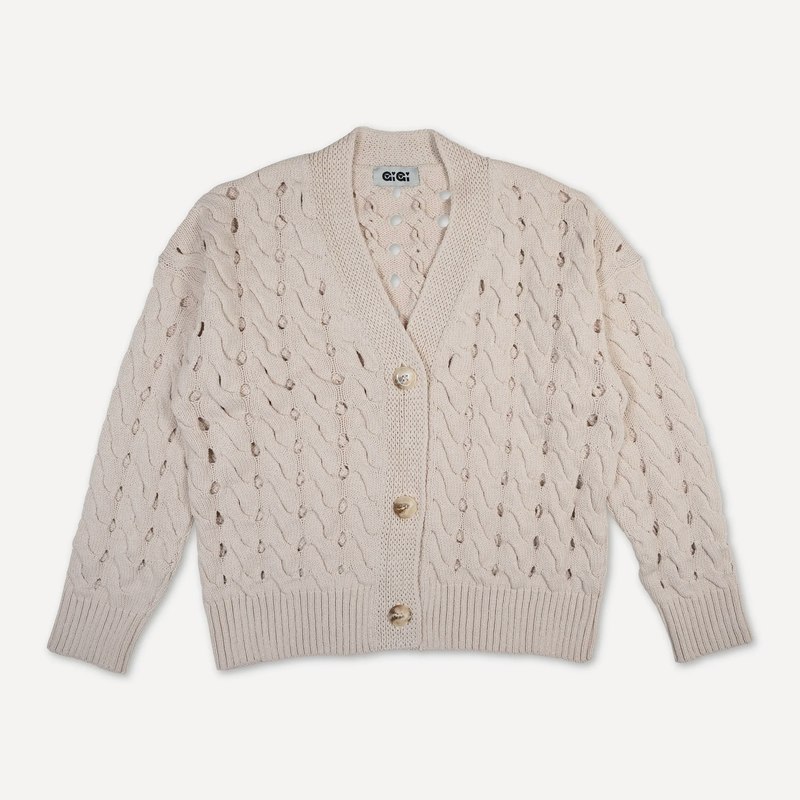 Gigi Knitwear Open Cable Cardigan Sweater - Natural
