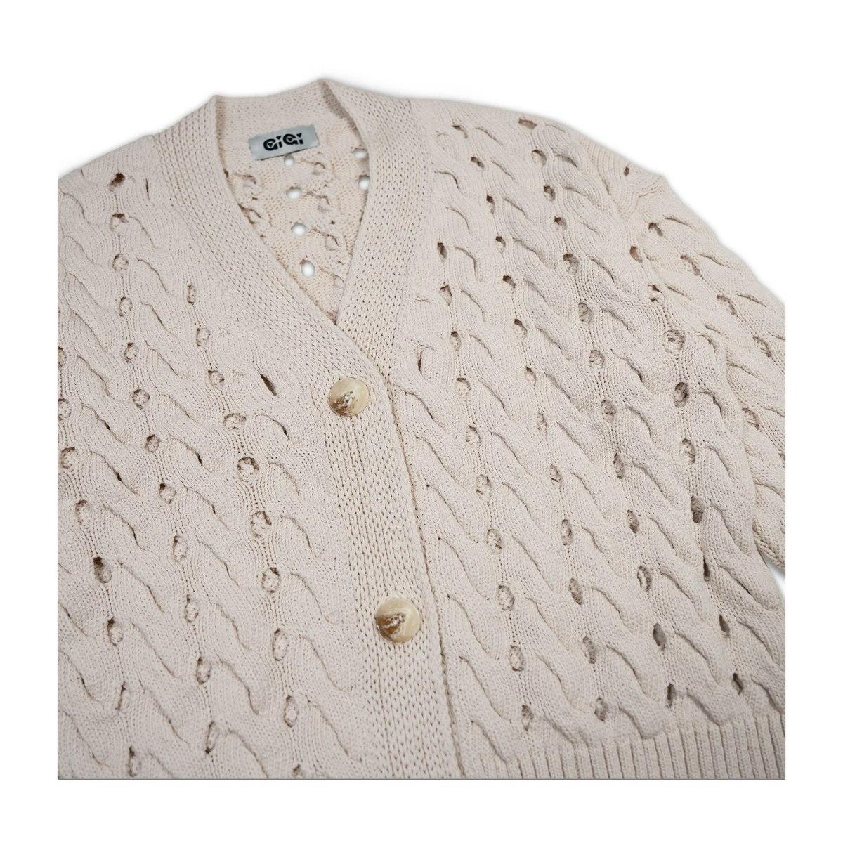 Gigi Knitwear Open Cable Cardigan Sweater - Natural - Image 5 of 5
