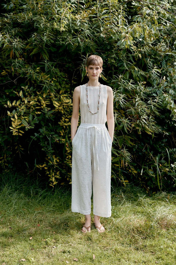 CAWLEY STUDIO Cross Stitch Embroidery On Voile Luna Trousers - Ivory CAWLEY STUDIO Cross Stitch Embroidery On Voile Luna Trousers - Ivory