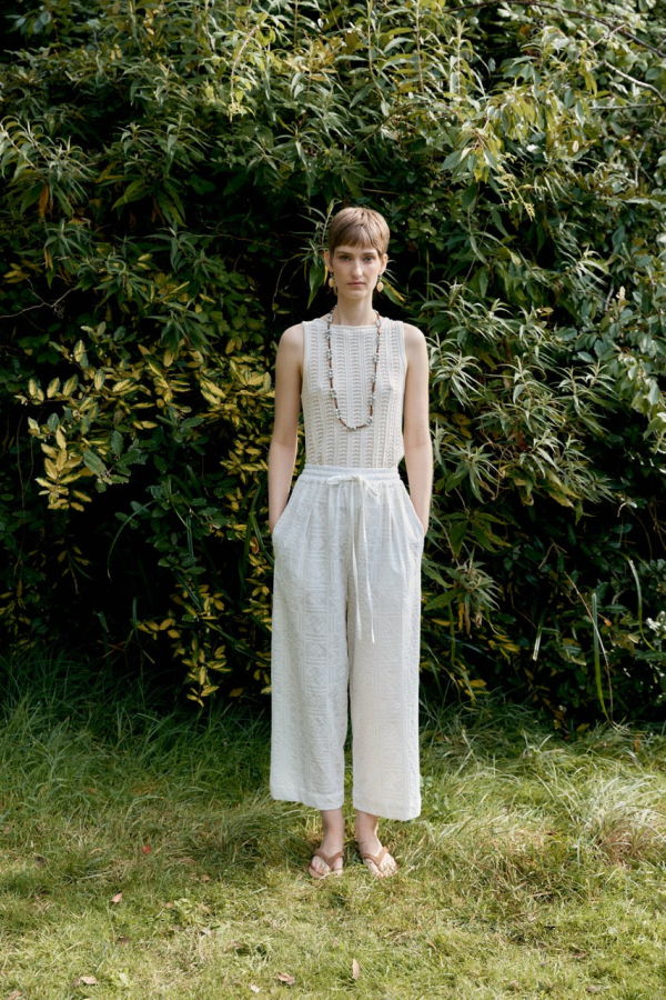 CAWLEY STUDIO Cross Stitch Embroidery On Voile Luna Trousers - Ivory