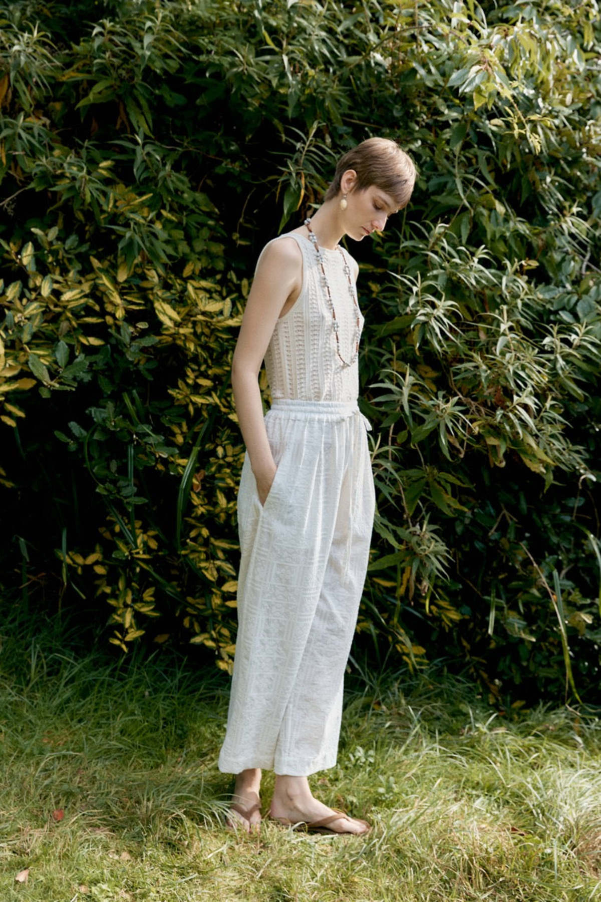 CAWLEY STUDIO Cross Stitch Embroidery On Voile Luna Trousers - Ivory - Image 2 of 6