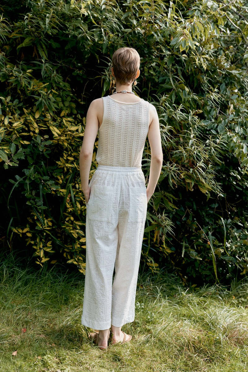 CAWLEY STUDIO Cross Stitch Embroidery On Voile Luna Trousers - Ivory