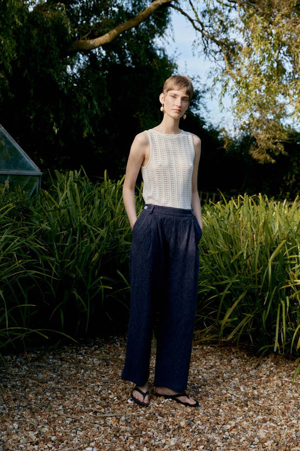 CAWLEY STUDIO Japanese Cotton/Linen Dyed Jacquard Georgia Trouser - Aubergine