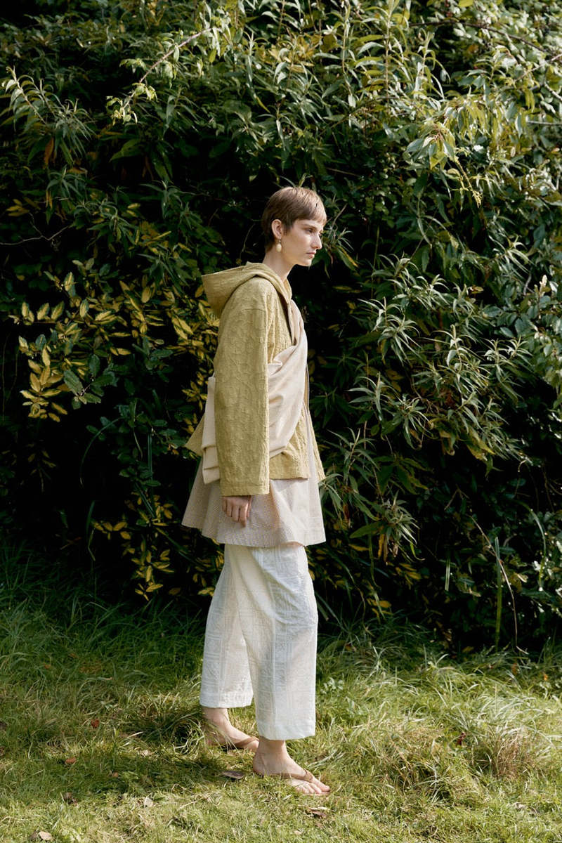 CAWLEY STUDIO Japanese Cotton/Linen Dyed Jacquard Zip Up Hoodie - Celery