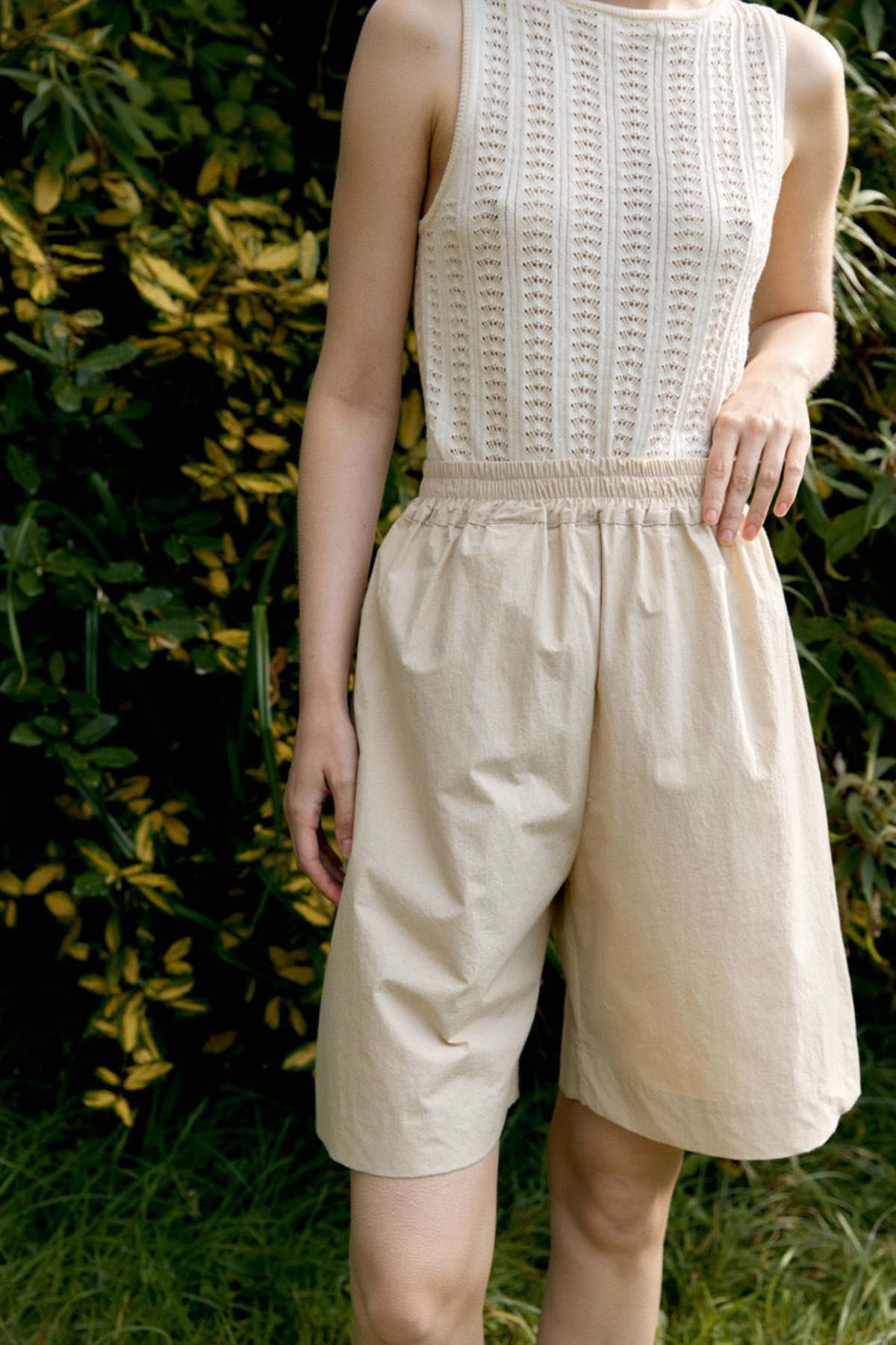 CAWLEY STUDIO Japanese Typewriter Cotton Hilda Shorts - Oat - Image 5 of 5