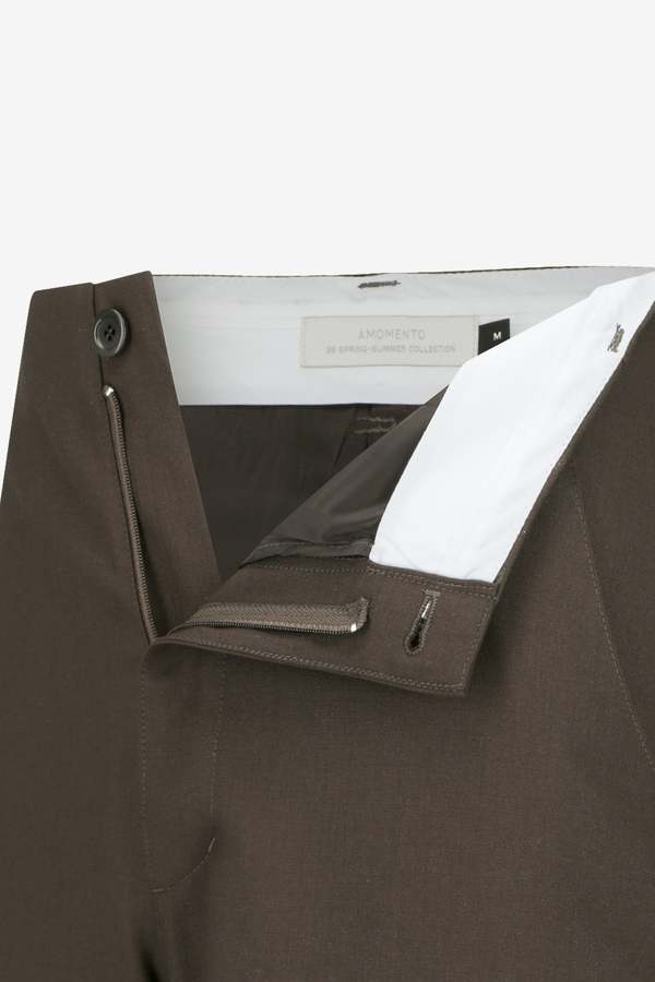 AMOMENTO Wool Wide Pants - Khaki Brown