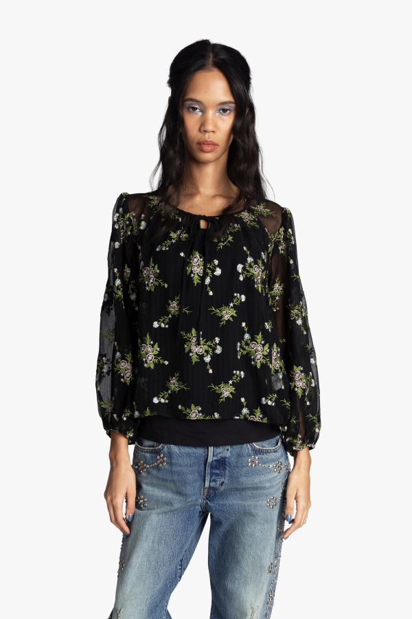 Anna Sui Bluebell Embroidered Chiffon Blouse
