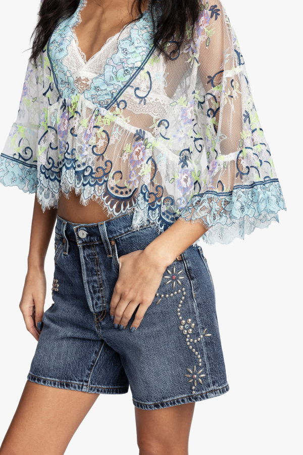 Anna Sui Lady Chatterley's Lace V-Neck Top