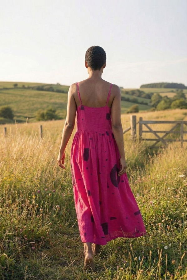 World of Crow Block Bloom Midi Dress - Fuchsia