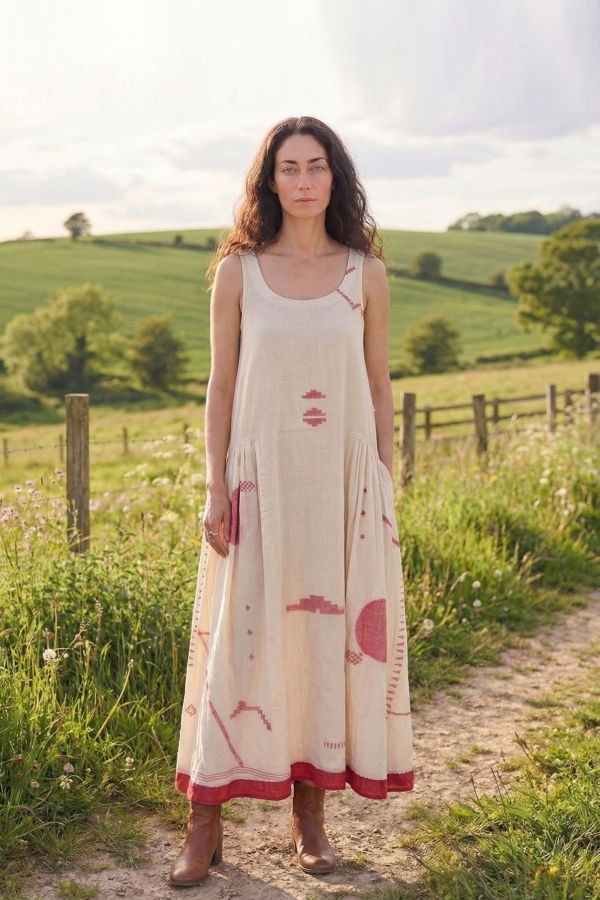 World of Crow Desert Rhythm Midi Dress - Ivory