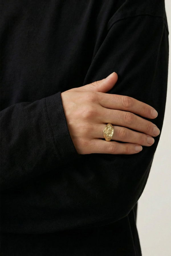 llayers Scoria Hexagonal Molten Signet Ring