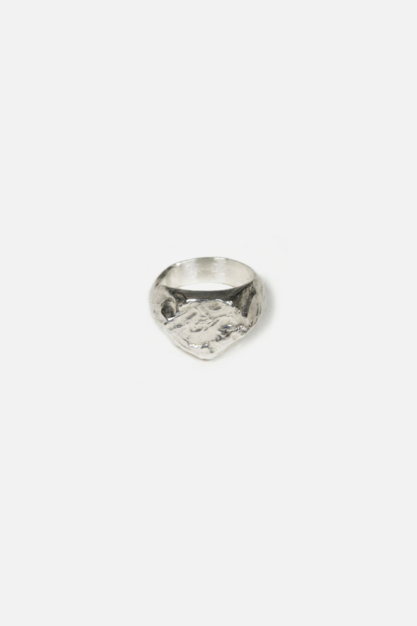 llayers Scoria Hexagonal Molten Signet Ring - Silver