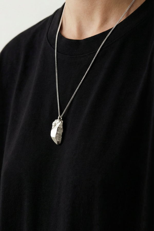 llayers Spectral Silver Sculptural Rock Crystal Pendant Necklace