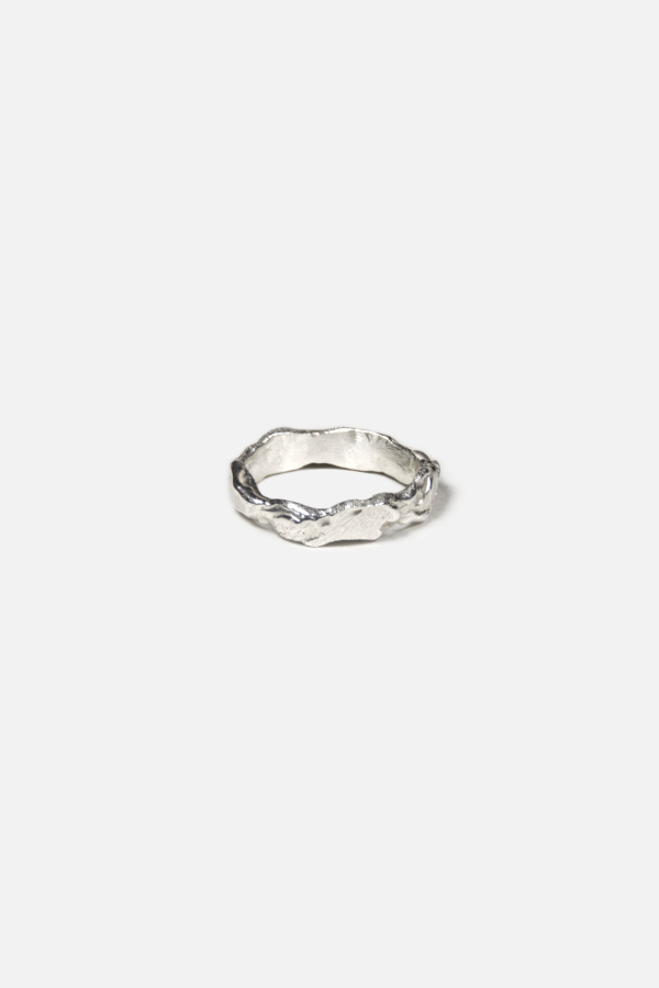 llayers Silver Thin Sculptural Ring Band Lava Ring