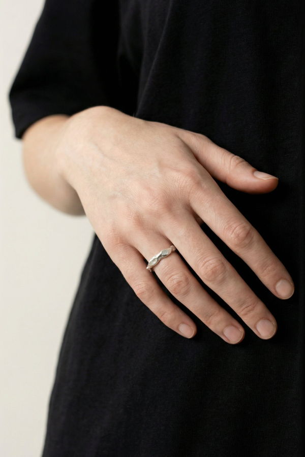 llayers Silver Thin Sculptural Ring Band Lava Ring