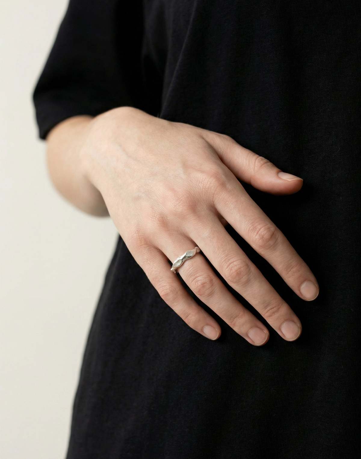 llayers Silver Thin Sculptural Ring Band Lava Ring - Image 2 of 5