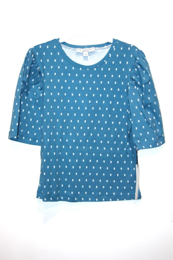 Birds of North America Peahen Top - Blue Flowers