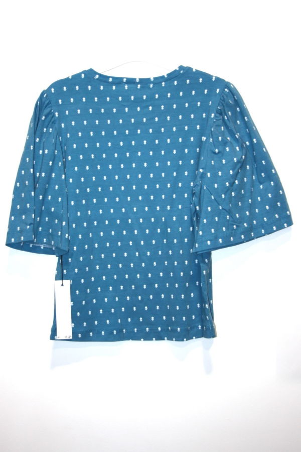 Birds of North America Peahen Top - Blue Flowers