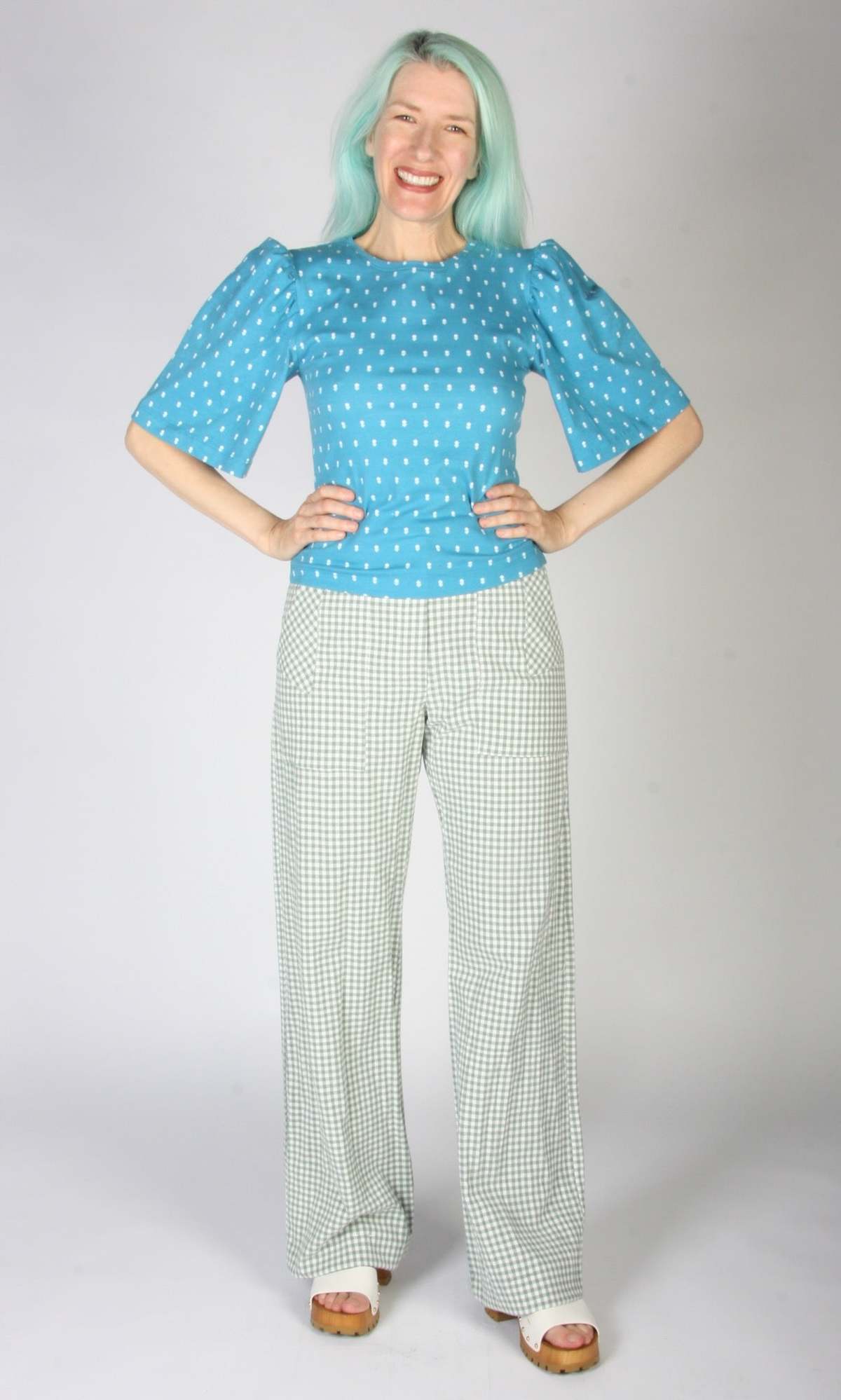 Birds of North America Peahen Top - Blue Flowers - Image 4 of 10