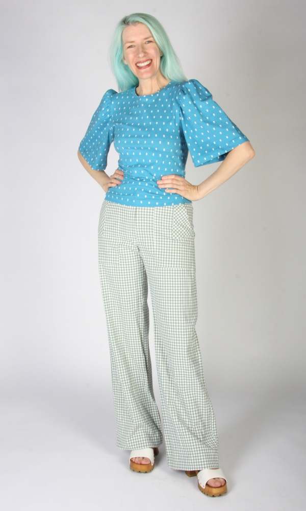 Birds of North America Peahen Top - Blue Flowers