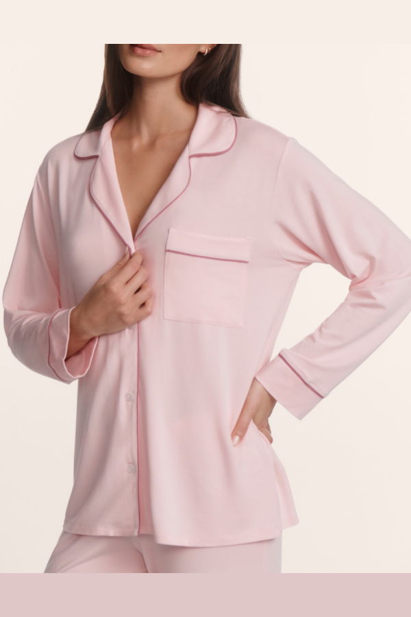 Eberjey Gisele Long PJ Set - Pale Pink/Fig
