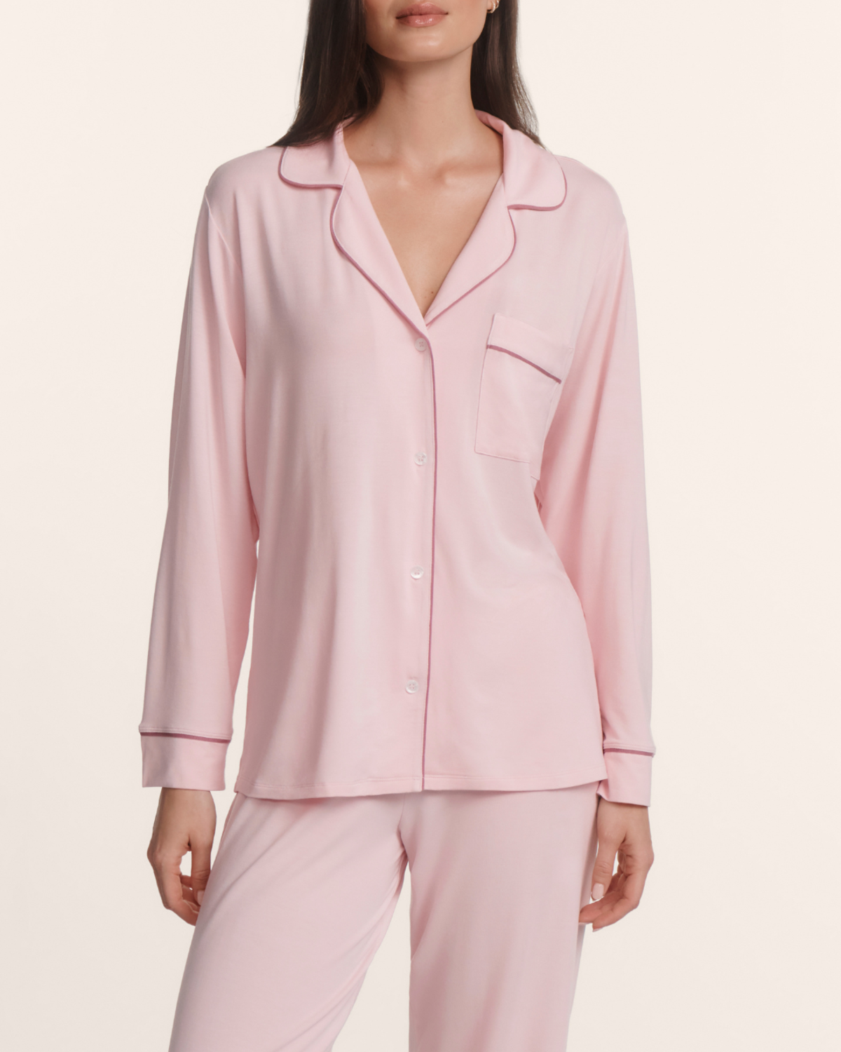 Eberjey Gisele Long PJ Set - Pale Pink/Fig - Image 3 of 4