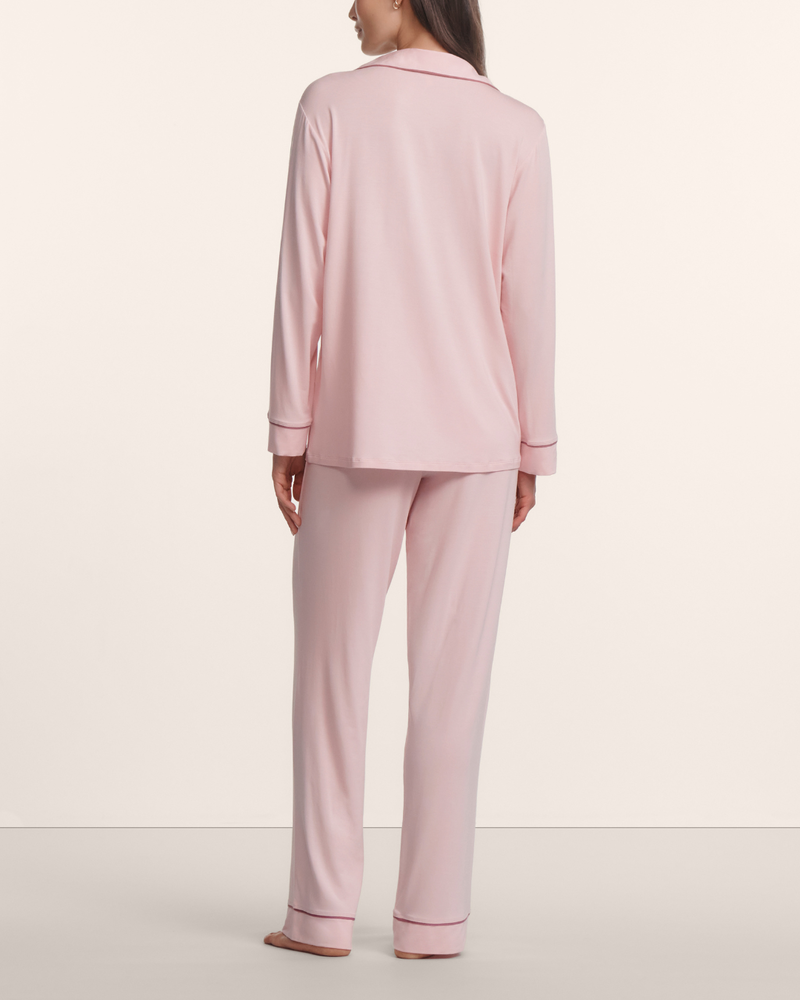 Eberjey Gisele Long PJ Set - Pale Pink/Fig