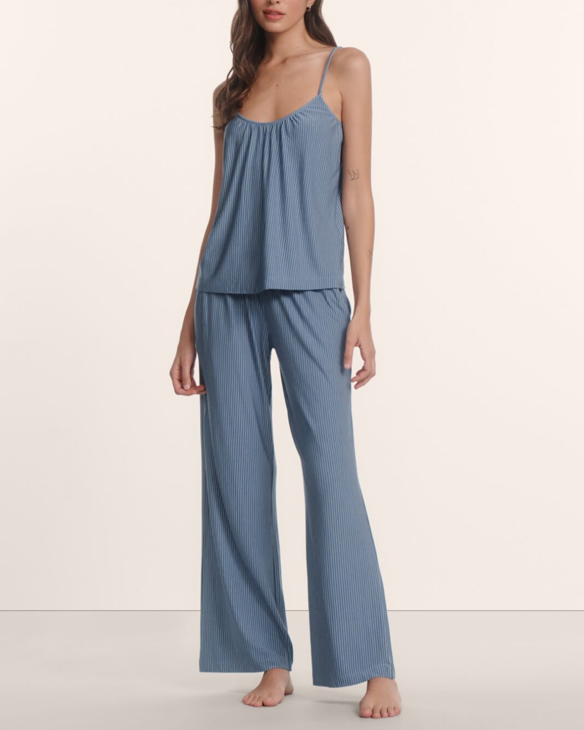 Eberjey Gisele Printed Cami Pant PJ Set - Duo Stripe Slate Blue/ Ivory - Image 1 of 3