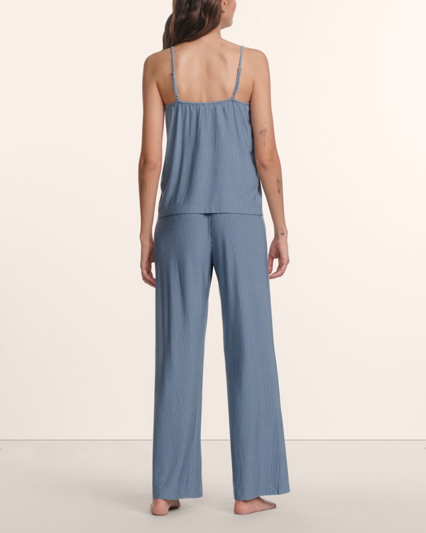 Eberjey Gisele Printed Cami Pant PJ Set - Duo Stripe Slate Blue/ Ivory