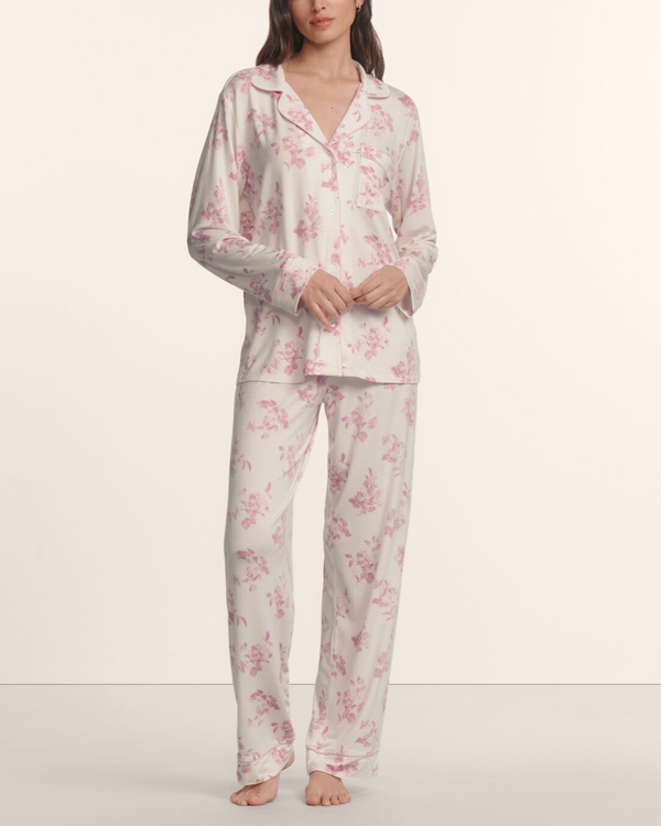 Eberjey Gisele Printed Long PJ Set - Rose Garden Cameo Pink/Pale Pink Eberjey Gisele Printed Long PJ Set - Rose Garden Cameo Pink/Pale Pink