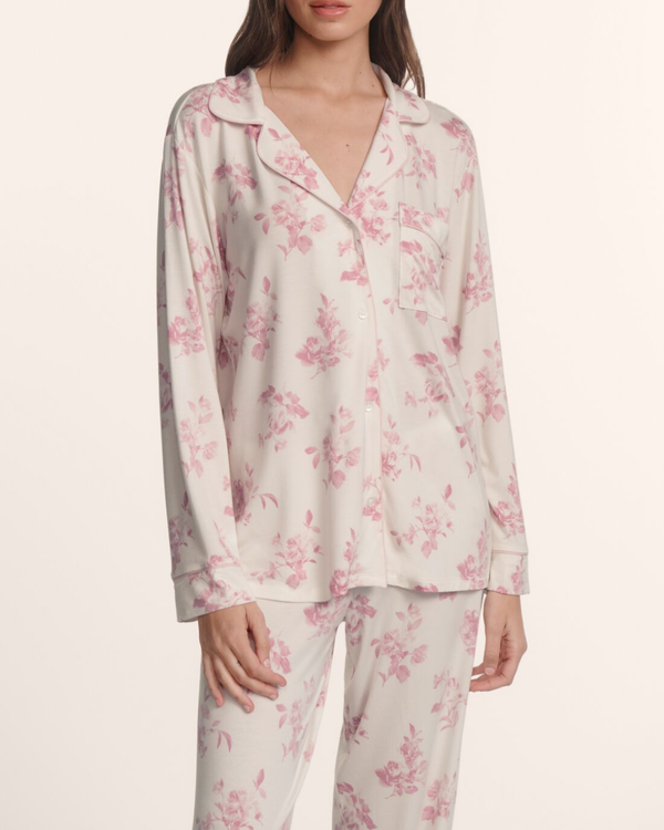 Eberjey Gisele Printed Long PJ Set - Rose Garden Cameo Pink/Pale Pink