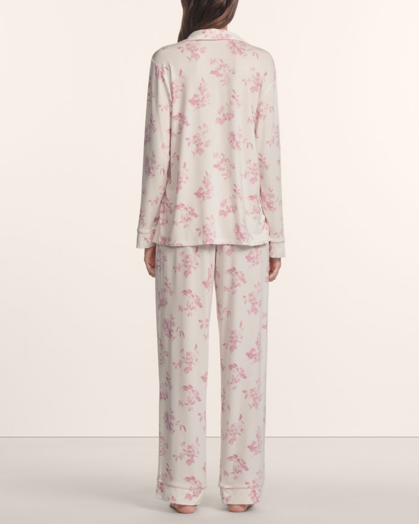 Eberjey Gisele Printed Long PJ Set - Rose Garden Cameo Pink/Pale Pink