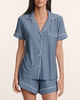 Eberjey Gisele Printed Relaxed Short Pajama Set - Duo Stripe Slate Blue/Ivory - Thumbnail 2