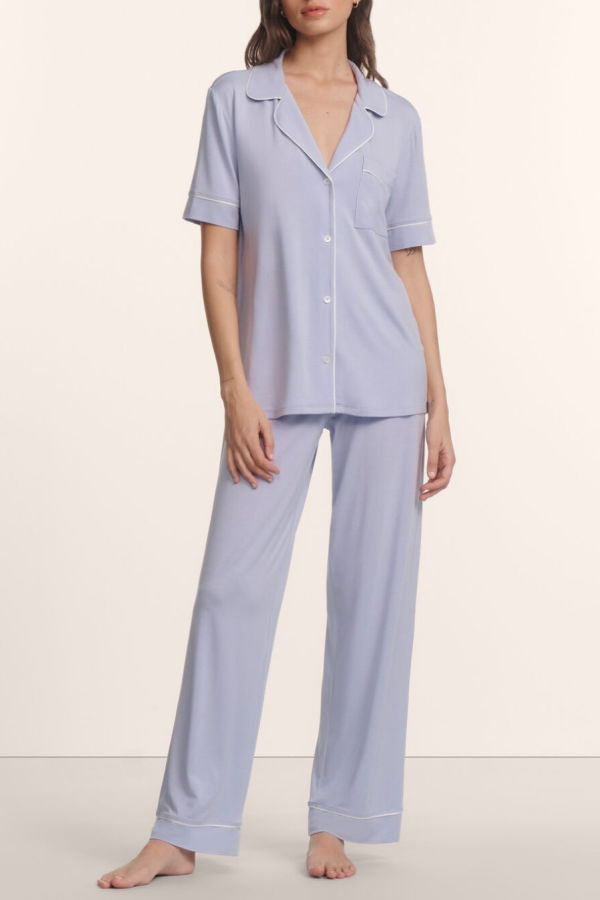 Eberjey Gisele Short Sleeve / Pant PJ Set - Lavender Dusk/ Ivory