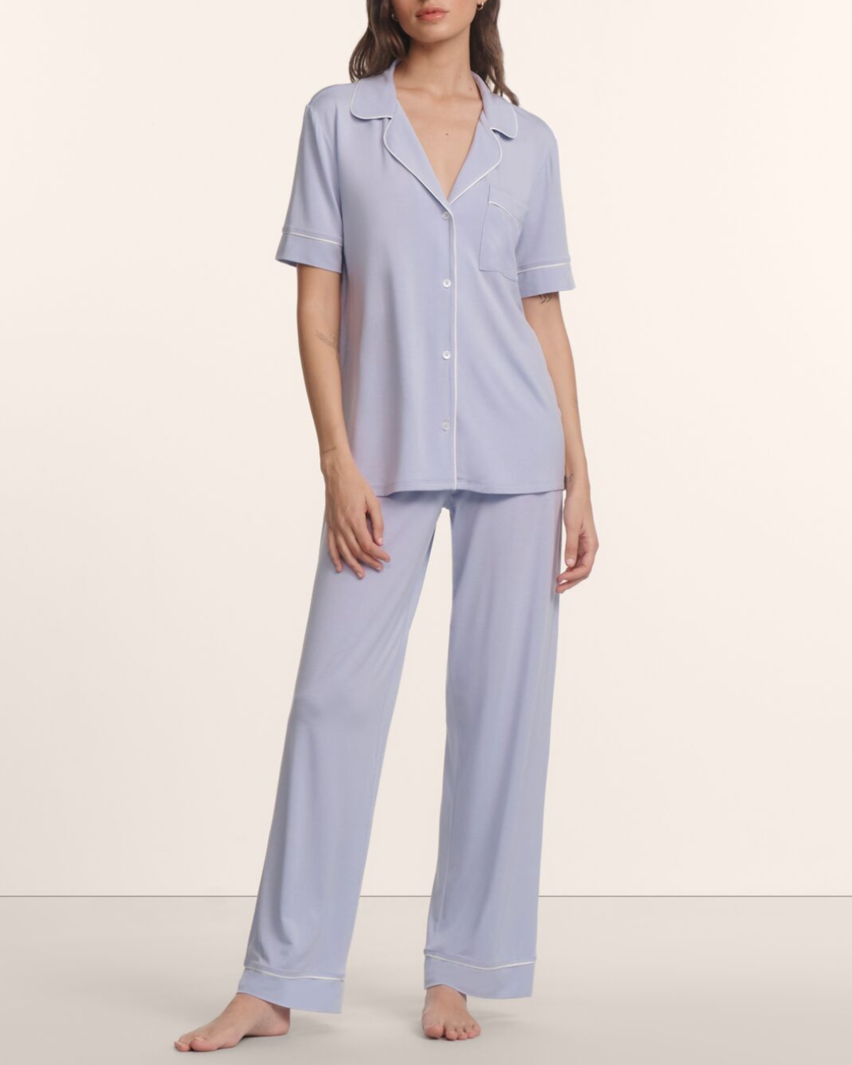 Eberjey Gisele Short Sleeve / Pant PJ Set - Lavender Dusk/ Ivory - Image 1 of 4