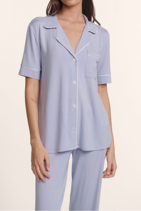 Eberjey Gisele Short Sleeve / Pant PJ Set - Lavender Dusk/ Ivory