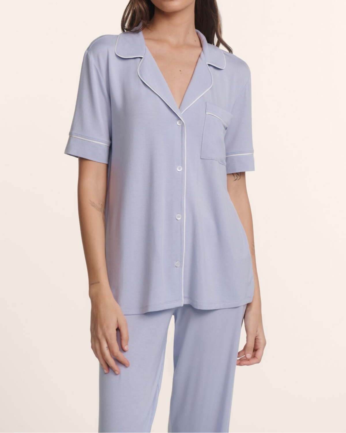 Eberjey Gisele Short Sleeve / Pant PJ Set - Lavender Dusk/ Ivory - Image 2 of 4