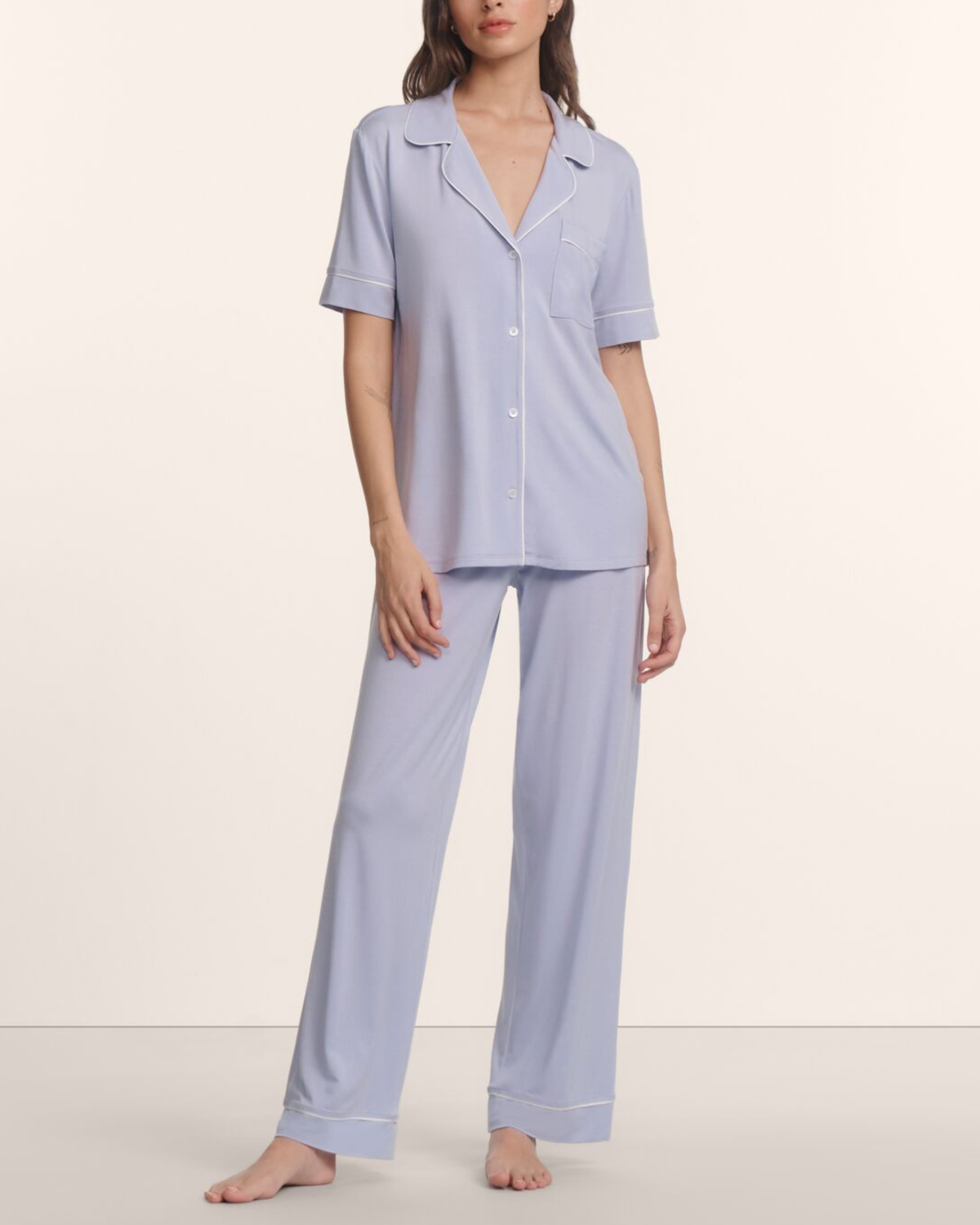 Eberjey Gisele Short Sleeve / Pant PJ Set - Lavender Dusk/ Ivory - Image 3 of 4